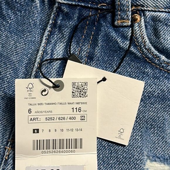 ZARA Kids | Blue | HIGH WAIST DAMAGED DENIM SHORTS - Picture 6 of 8